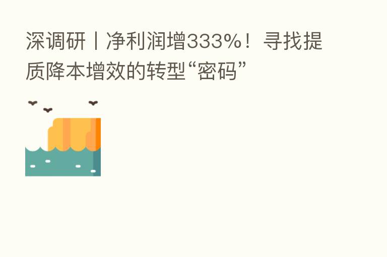 深调研丨净利润增333%!寻找提质降本增效的转型“密码”