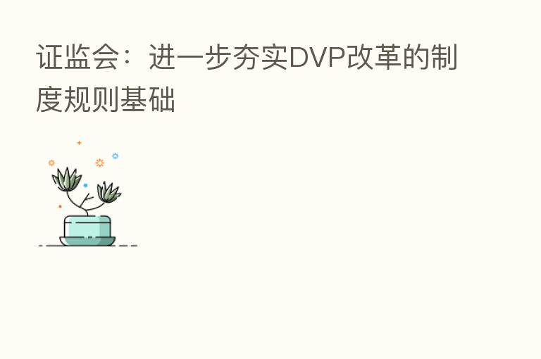 证监会:进一步夯实DVP改革的制度规则基础