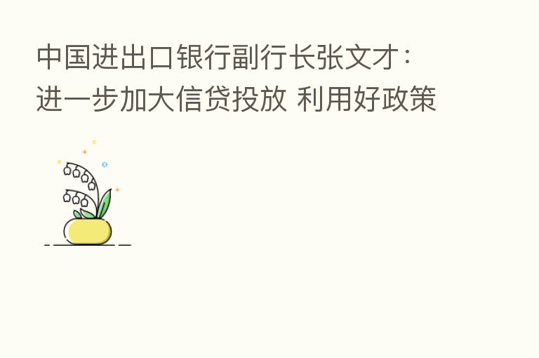 中国进出口银行副行长张文才：进一步加大信贷投放 利用好政策性开发性金融工具