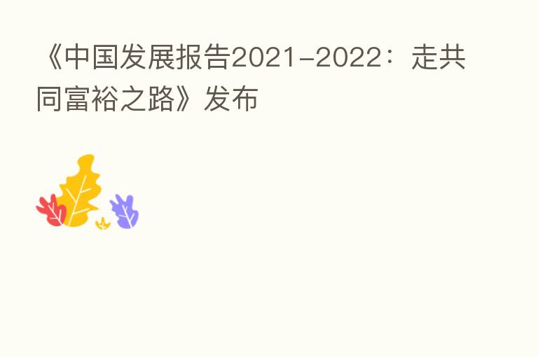 《中国发展报告2021-2022：走共同富裕之路》发布