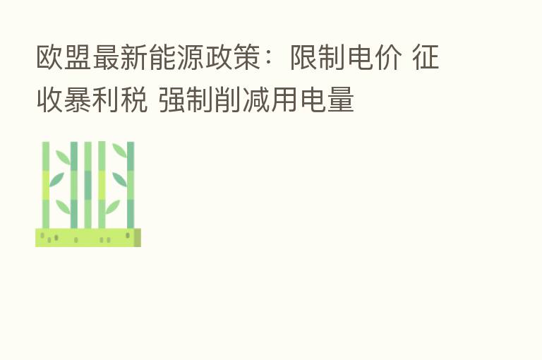 欧盟新   能源政策：限制电价 征收暴利税 强制削减用电量