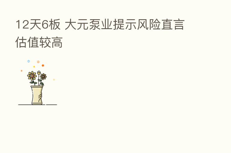 12天6板 大元泵业提示风险直言估值较高