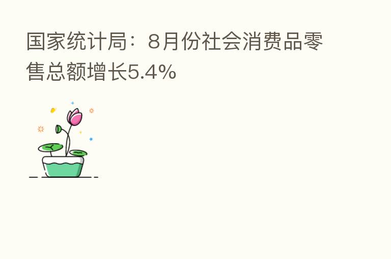 国家统计局:8月份社会消费品零售总额增长5.4%
