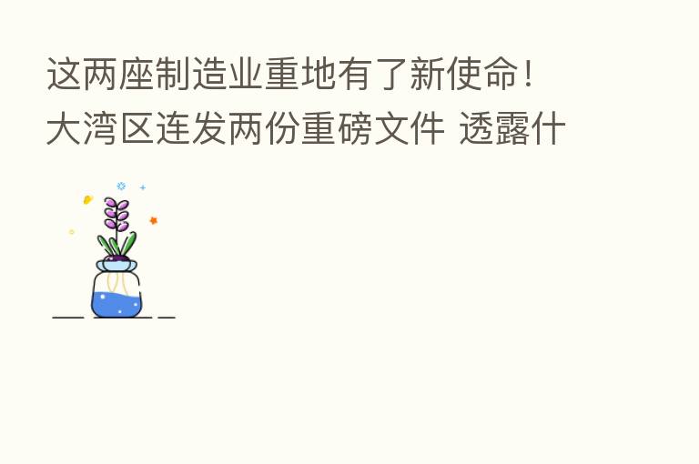 这两座制造业重地有了新使命！大湾区连发两份重磅文件 透露什么信号？