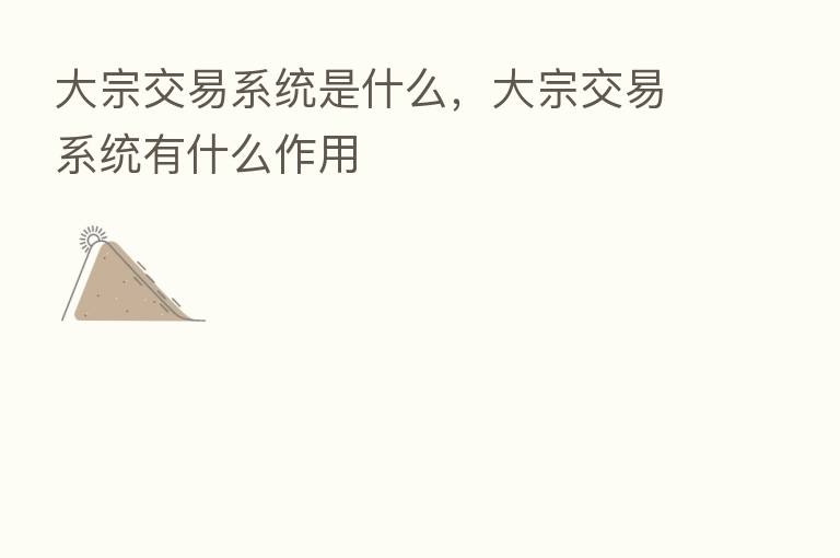 大宗交易系统是什么,大宗交易系统有什么作用