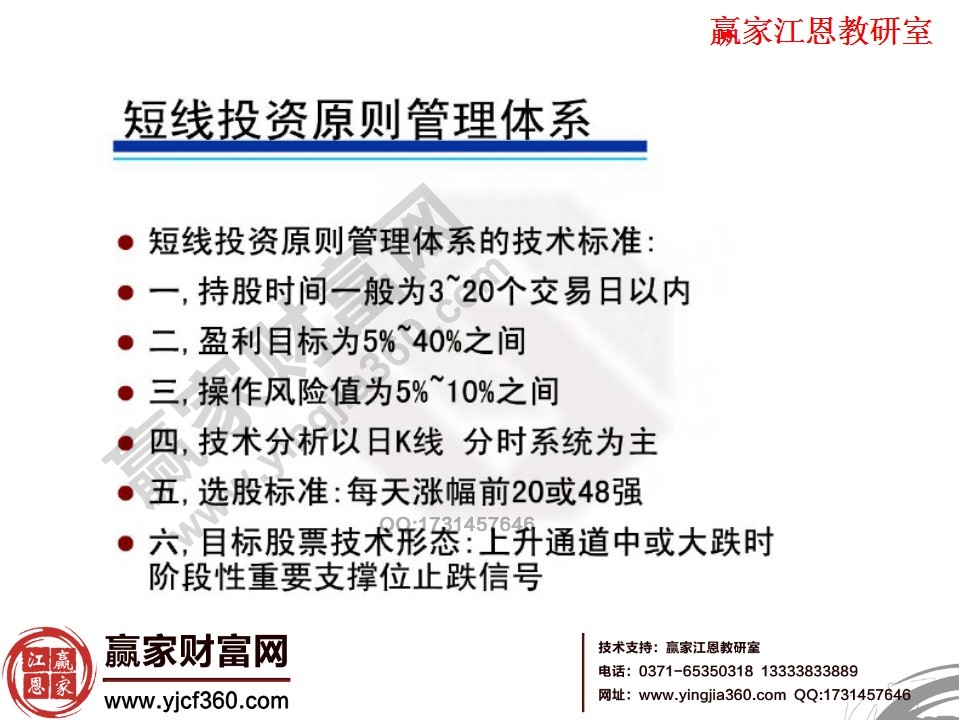 短线投资原则管理体系的技术标准有哪些内容