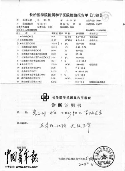 一男子三项成绩   一体检被刷 复检结果不被承认